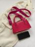 Neon Pink Crocodile Embossed Square Bag