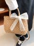 Bow Decor Drawstring Design Straw Bag