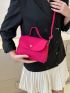 Neon Pink Geometric Embossed Flap Square Bag