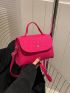 Neon Pink Geometric Embossed Flap Square Bag