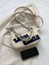 Letter Patch Decor Chain Hobo Bag