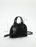 Snakeskin Embossed Dome Bag Double Handle Elegant For Daily Life