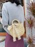 Minimalist Straw Bag Woven Straw Beach Bag, Women's Small Crossbody Bag, Trendy Braid Shoulder Bag For Holiday
