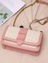 Two Tone Straw Bag Small Flap Contrast Binding