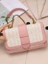 Two Tone Straw Bag Small Flap Contrast Binding