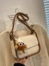 Mini Contrast Binding Flap Square Bag With Bag Charm