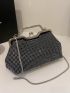 Rhinestone Decor Kiss Lock Chain Evening Bag