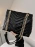 Chevron Detail Chain Square Bag