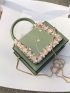 Mini Floral Embroidered Faux Pearl Decor Flap Square Bag