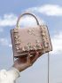 Mini Random Floral Pattern Faux Pearl Decor Flap Square Bag