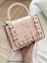 Mini Random Floral Pattern Faux Pearl Decor Flap Square Bag