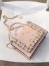 Mini Random Floral Pattern Faux Pearl Decor Flap Square Bag