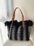 Fringe Trim Shoulder Tote Bag