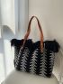 Fringe Trim Shoulder Tote Bag