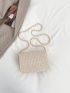 Mini Faux Pearl Decor Flap Straw Bag