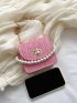 Mini Twist Lock Faux Pearl Decor Flap Chain Straw Bag