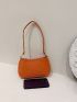 Neon Orange Snakeskin Embossed Baguette Bag