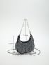 Studded & Faux Pearl Decor Chain Hobo Bag