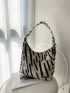 Striped Pattern Letter Patch Decor Hobo Bag