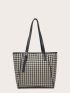 Houndstooth Pattern Shoulder Tote Bag