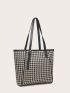 Houndstooth Pattern Shoulder Tote Bag