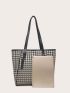 Houndstooth Pattern Shoulder Tote Bag