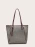 Houndstooth Pattern Shoulder Tote Bag