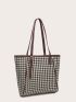 Houndstooth Pattern Shoulder Tote Bag