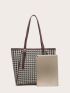 Houndstooth Pattern Shoulder Tote Bag