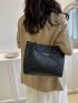 Letter Patch Decor Shoulder Tote Bag Small Black