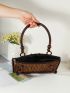 Medium Square Bag Floral & Button Decor Double Handle For Vacation