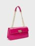 Neon Pink Quilted Flap Chain Baguette Bag