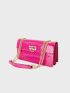 Neon Pink Quilted Flap Chain Baguette Bag