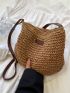 Letter Patch Decor Straw Bag, Mothers Day Gift For Mom