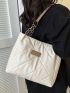 Quilted Letter Patch Decor Shoulder Tote Bag