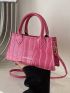 Neon Pink Crocodile Embossed Letter Graphic Square Bag