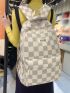 Checkered Pattern Letter Patch Decor Functional Backpack