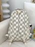 Checkered Pattern Letter Patch Decor Functional Backpack