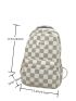 Checkered Pattern Letter Patch Decor Functional Backpack