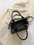 Crocodile Embossed Square Bag Black PU Adjustable Strap For Work