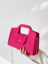 Neon Pink Crocodile Embossed Square Bag