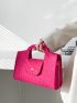 Neon Pink Crocodile Embossed Square Bag