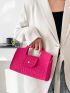 Neon Pink Crocodile Embossed Square Bag