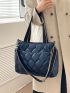 Metallic Quilted Shoulder Tote Bag