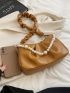 Faux Pearl Decor Ruched Bag