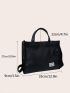 Small Top Handle Bag Double Handle Letter Patch Decor Solid Black