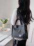 Small Top Handle Bag Double Handle Letter Patch Decor Solid Black