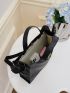 Small Top Handle Bag Double Handle Letter Patch Decor Solid Black