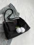 Letter Embroidered Pom Pom Decor Shopper Bag