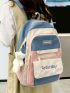 Colorblock Letter Graphic Classic Backpack With Bag Charm